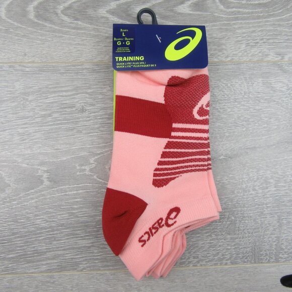 Asics Quick Lyte Plus Women’s Socks Size Large (3 Pairs) Frosted Rose Red NEW - Picture 2 of 11